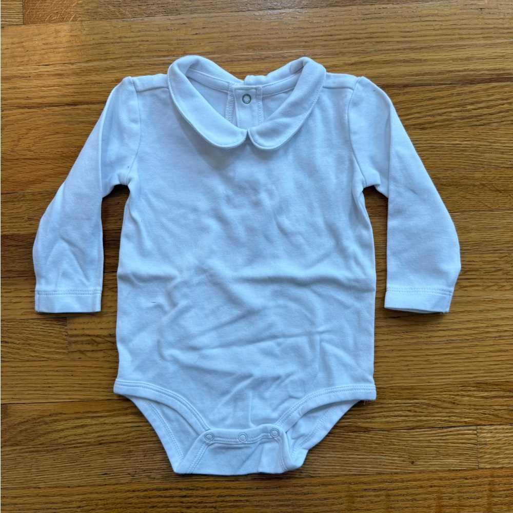 Primary Classic Preppy White Baby Onesie Bodysuit with Peter Pan Collar 9m